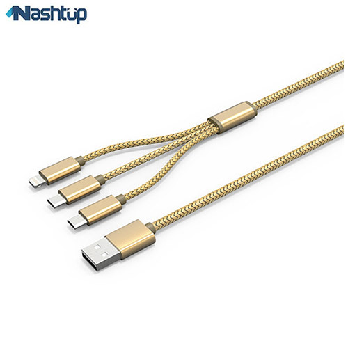 کابل تبدیل USB به microUSB/لایتنینگ/USB-c الدینیو مدل LC85 طول 1.2 متر